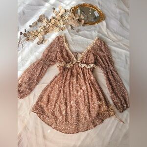 NWOT Free People Pennie Mini Babydoll Lace Trim Dress